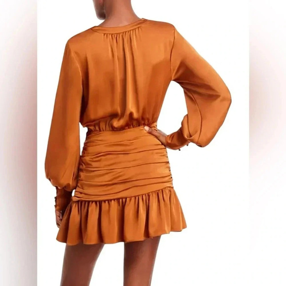 Ramy Brook Camilla Copper Satin Cowl Neck Mini Dress Size 2 NWT - Picture 2 of 9